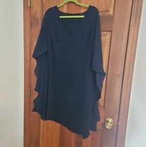 Ralph Lauren Navy V-Neck Ruffle Sleeve Dress